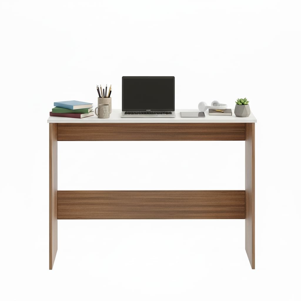 Boris Modern Engineered Wood Study Table (Exotic Teak & White) - top_view