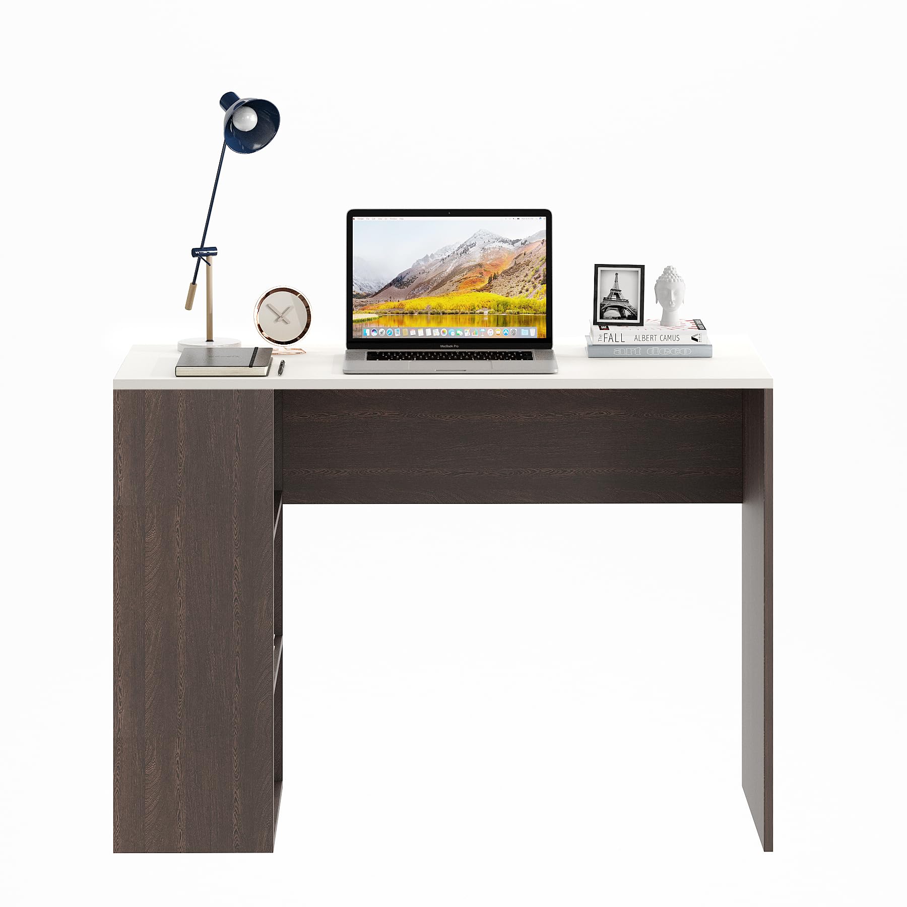 Lexus Compact Engineered Wood Study Table with Side Storage Shelves (Wenge & White) - top_view