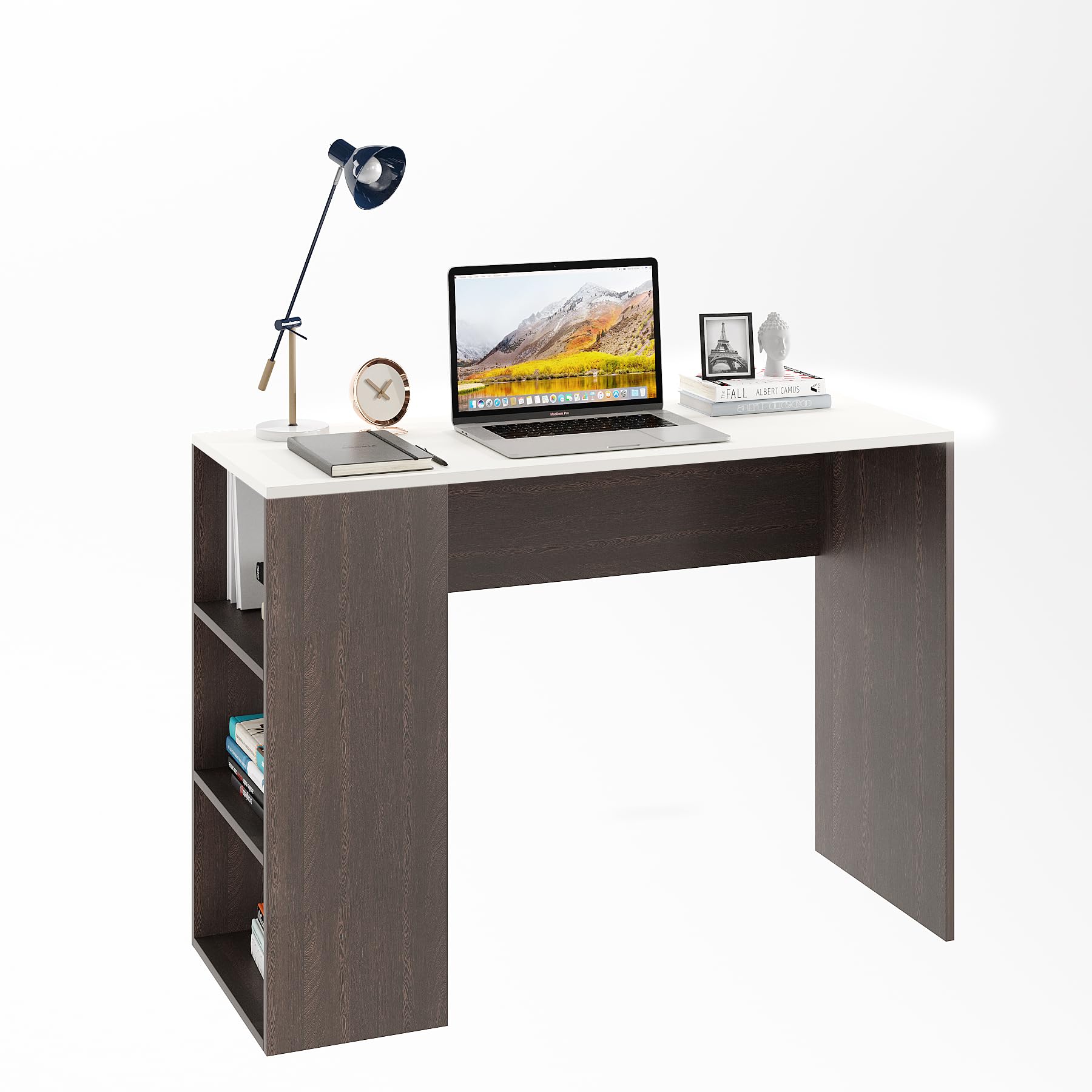 Lexus Compact Engineered Wood Study Table with Side Storage Shelves (Wenge & White) - left_view