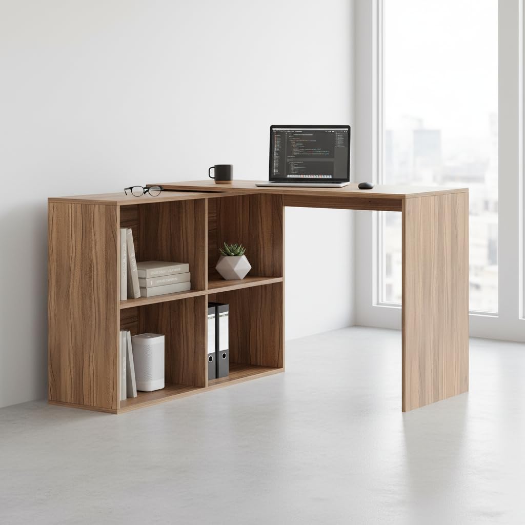 Maggen Engineered Wood Study Table With Storage, Large (Exotic Teak) - front_view