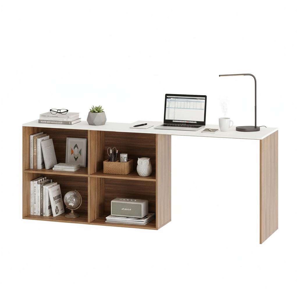 Maggen Engineered Wood Study Table With Storage, Large (Exotic Teak & White) - left_view