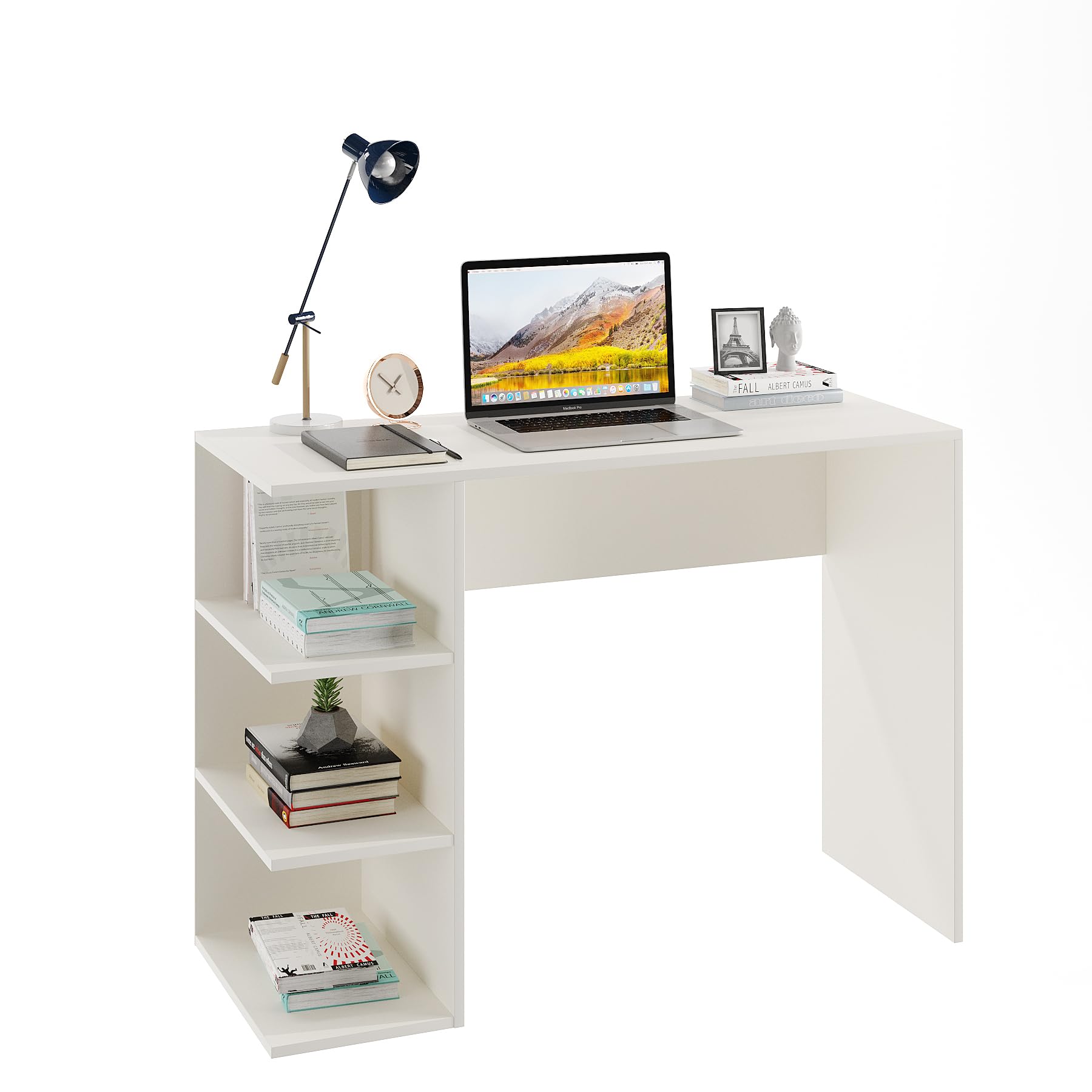 Qualish Study Table with Under Desk Storage Shelf (White) - top_view