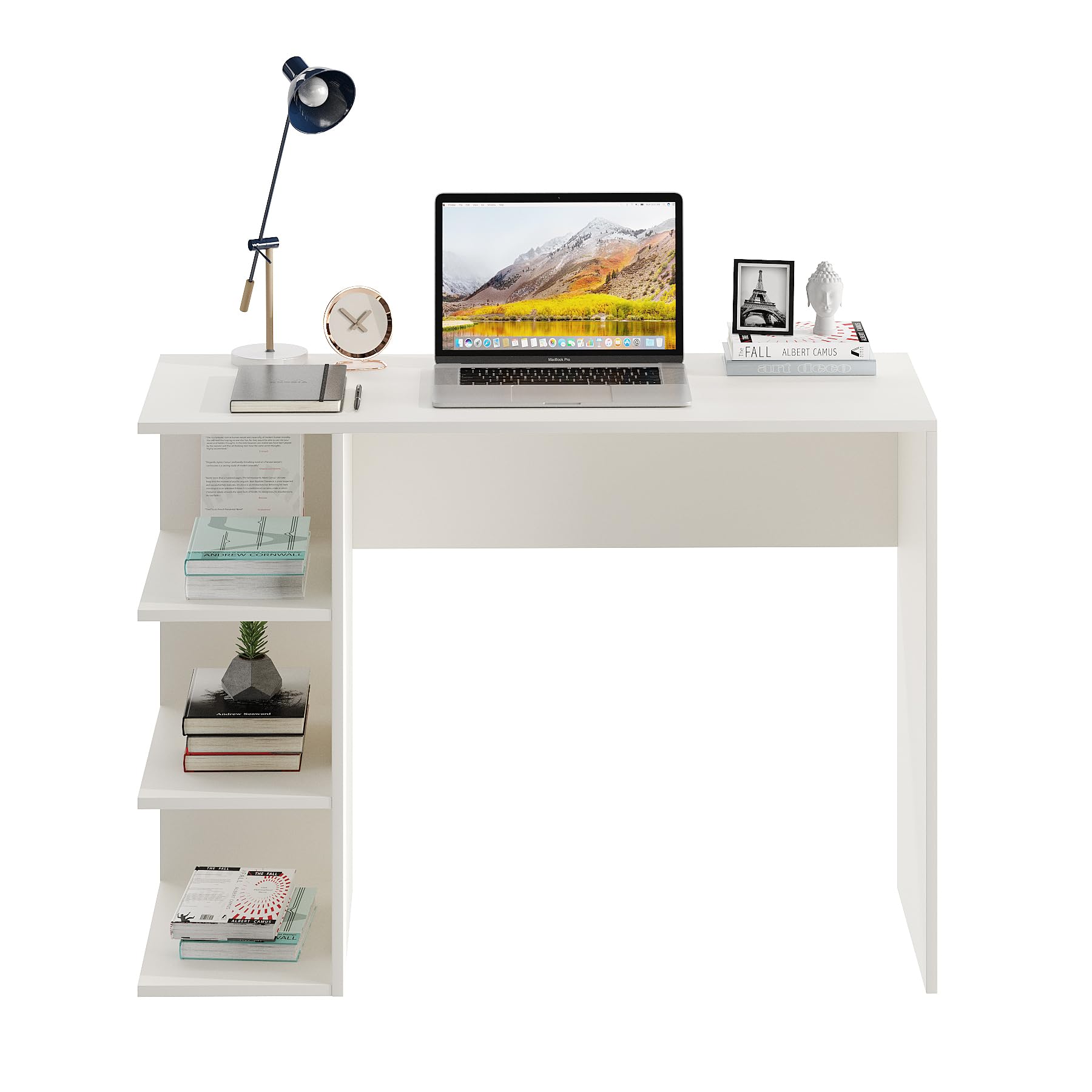 Qualish Study Table with Under Desk Storage Shelf (White) - rear_view