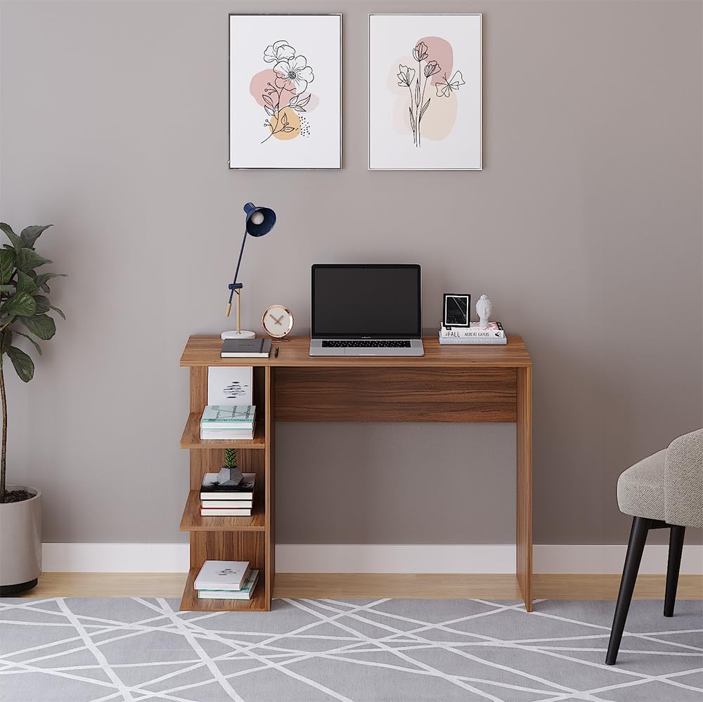 Qualish Engineered Wood Study Desk with Open Side Shelves (Exotic Teak) - left_view
