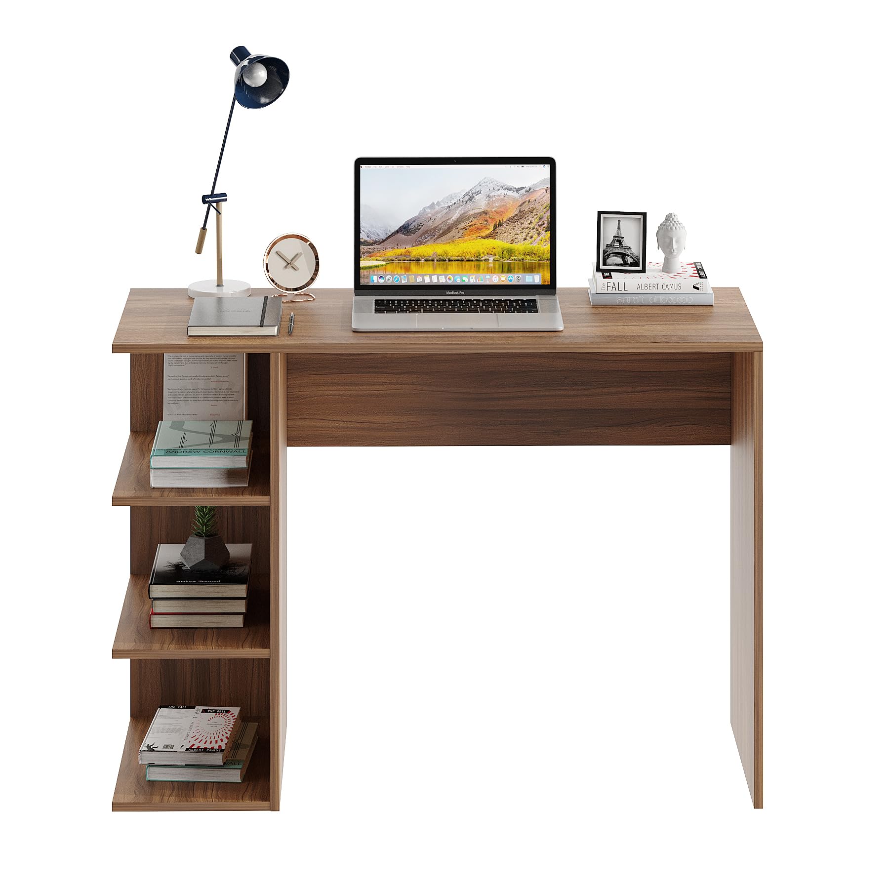 Qualish Engineered Wood Study Desk with Open Side Shelves (Exotic Teak) - right_view