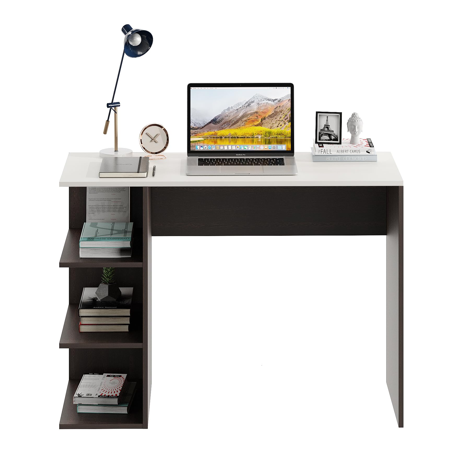 Qualish Engineered Wood Study Desk with Open Side Shelves (Wenge & White) - left_view
