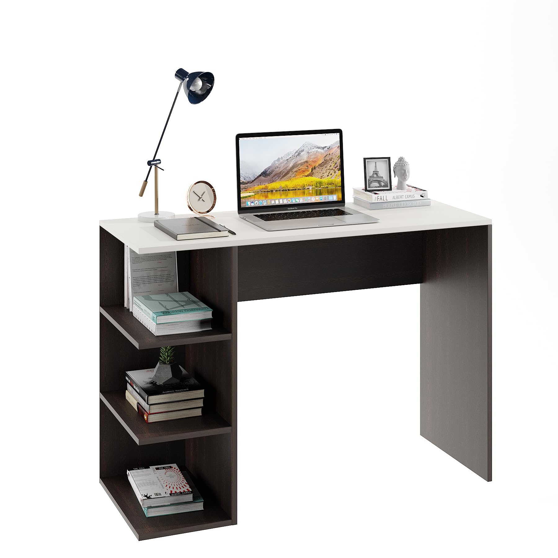 Qualish Engineered Wood Study Desk with Open Side Shelves (Wenge & White) - right_view