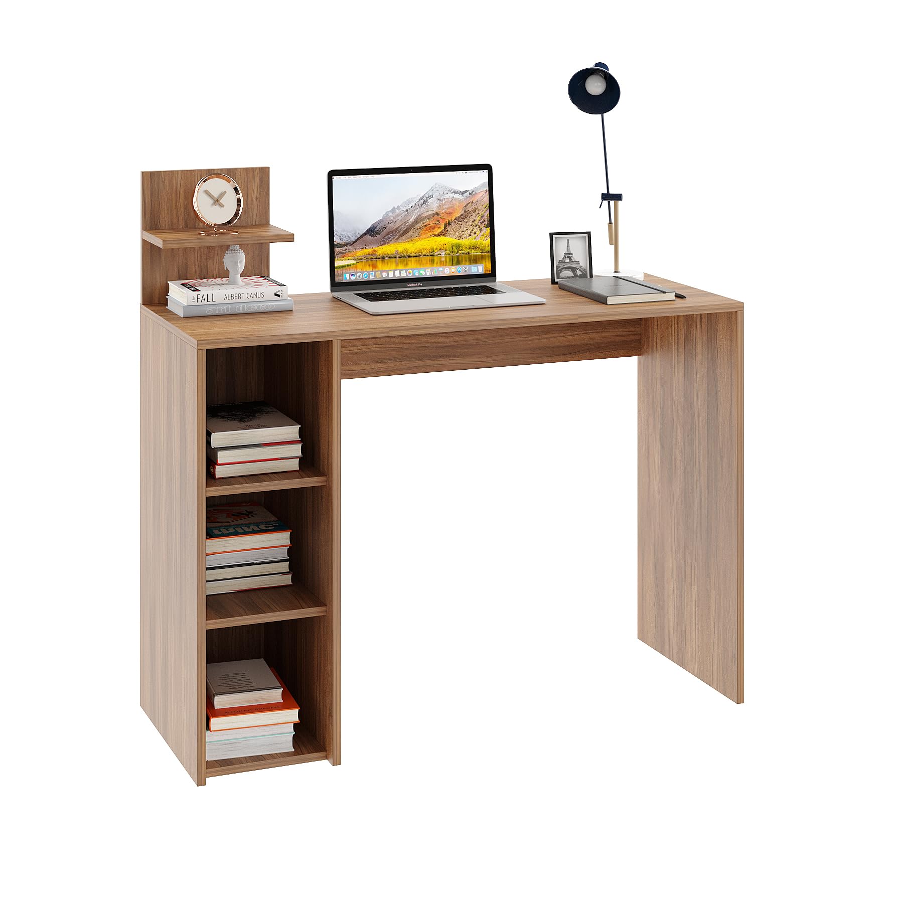 Sion Compact Engineered Wood Study Table with Side Storage Shelves (Exotic Teak) - left_view