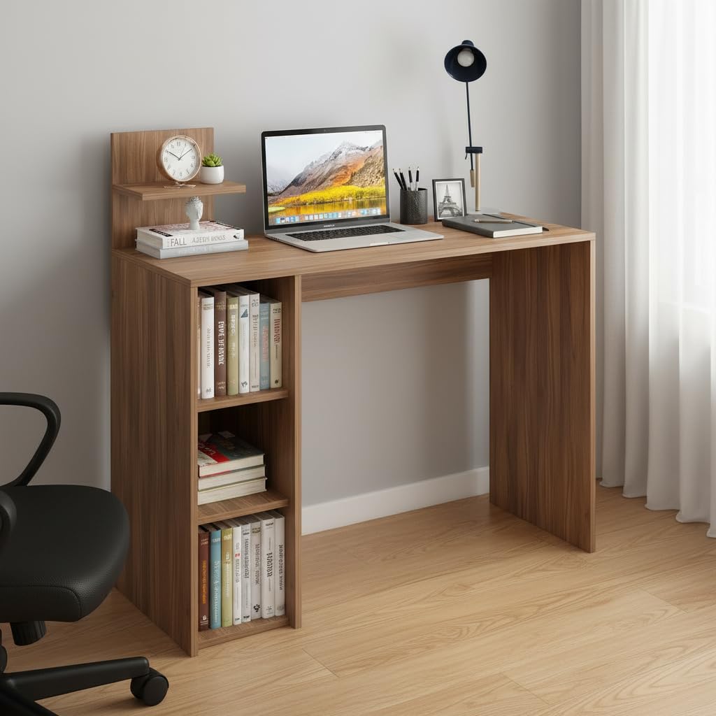 Sion Compact Engineered Wood Study Table with Side Storage Shelves (Exotic Teak) - right_view