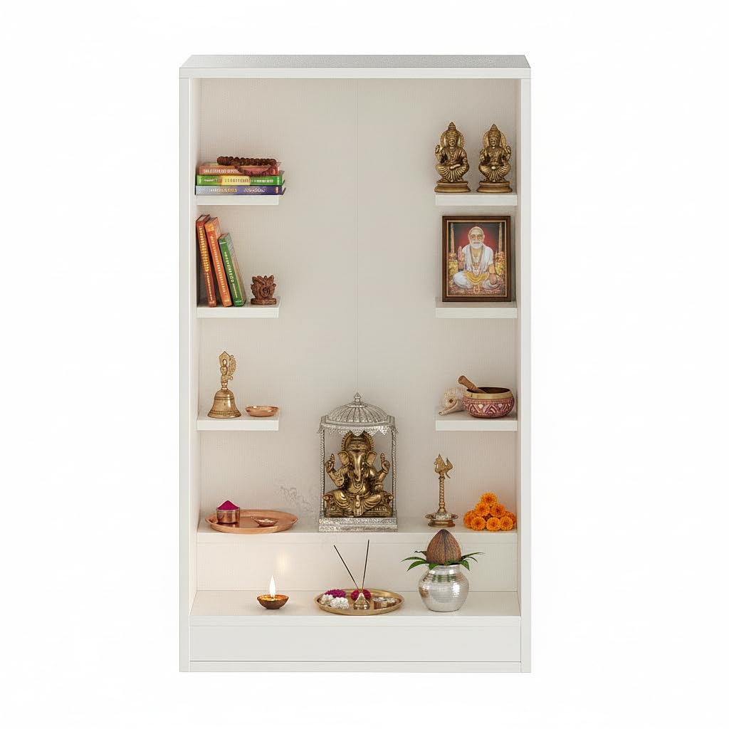 Ketki Wall Mounted Engineered Wood Pooja Mandir for Home In Frosty White Finish - left_view