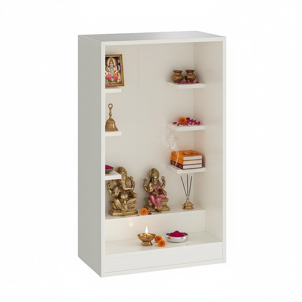 Ketki Wall Mounted Engineered Wood Pooja Mandir for Home In Frosty White Finish - right_view