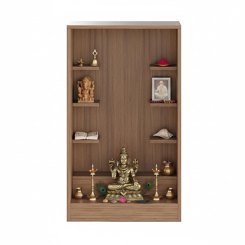 Ketki Wall Mounted Engineered Wood Pooja Mandir for Home In Wenge & Frosty White Finish (Exotic Teak) - left_view