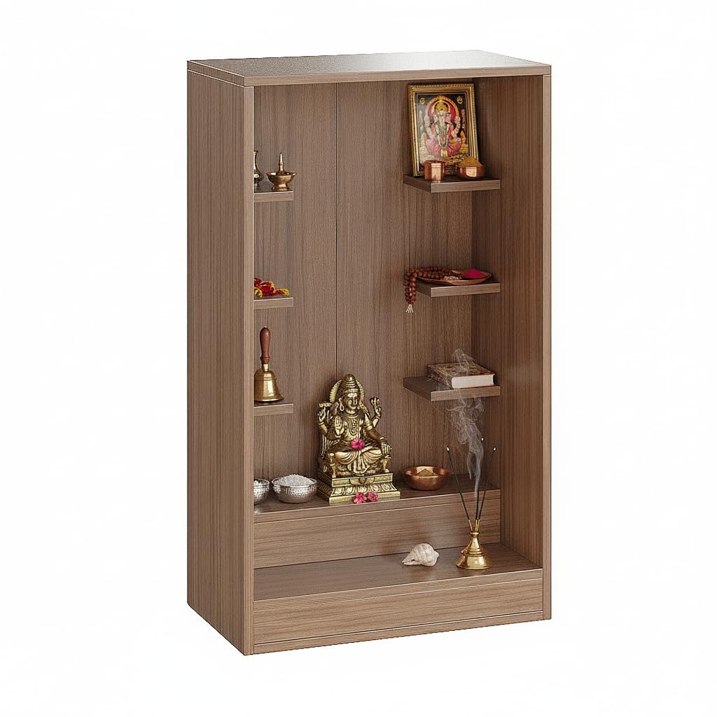 Ketki Wall Mounted Engineered Wood Pooja Mandir for Home In Wenge & Frosty White Finish (Exotic Teak) - right_view
