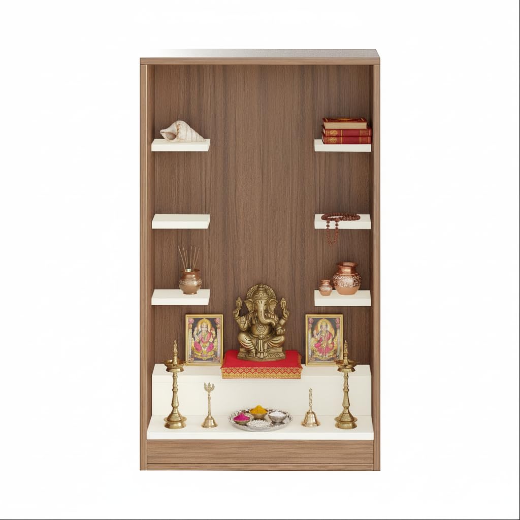 Ketki Wall Mounted Engineered Wood Pooja Mandir for Home (Exotic Teak & White) - left_view