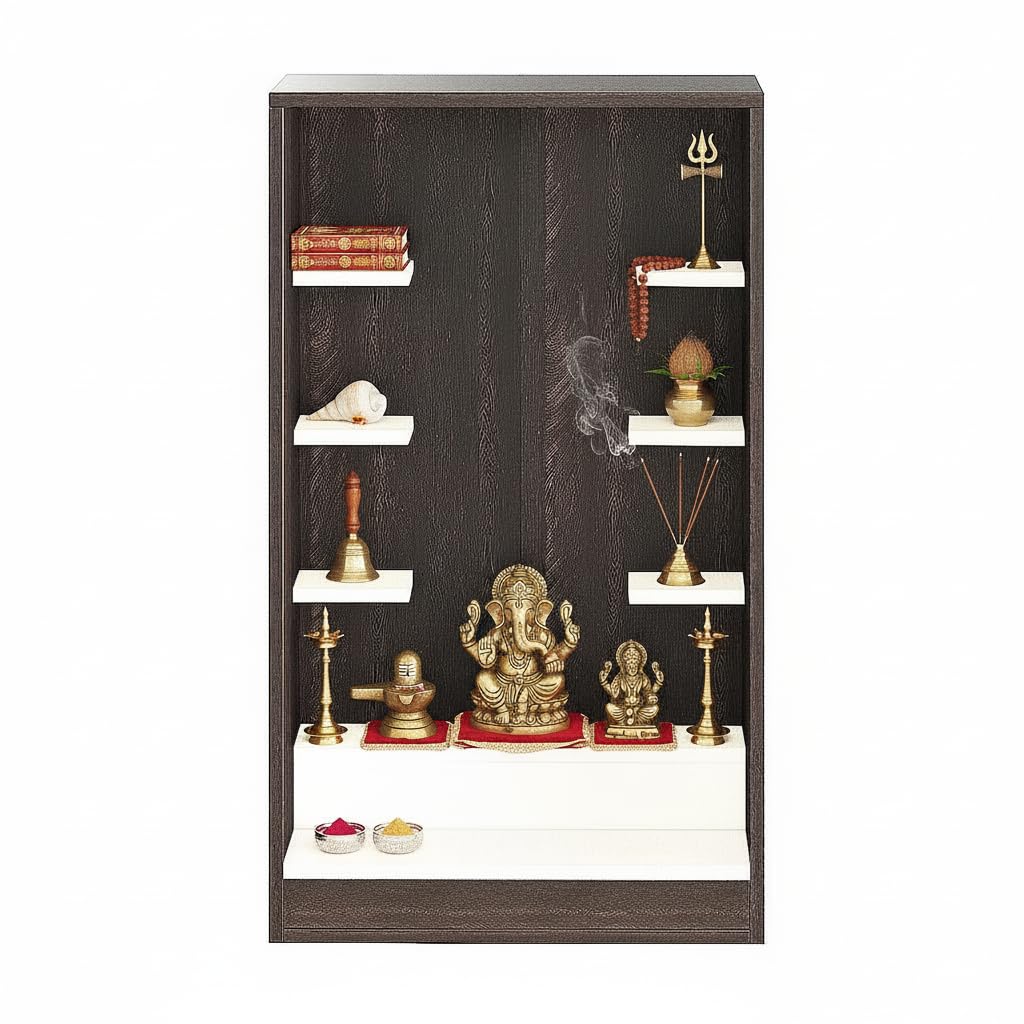Ketki Wall Mounted Engineered Wood Pooja Mandir for Home in Wenge & Frosty White Finish - left_view