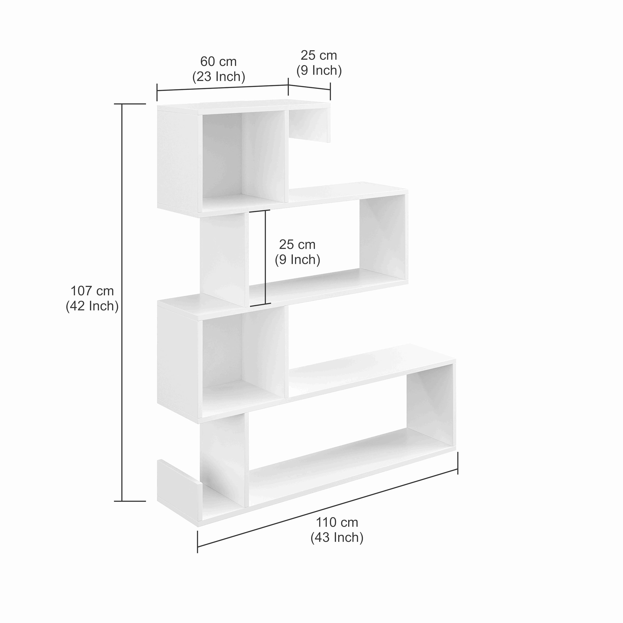 Allesia Modern Zig-Zag Wooden Bookshelf | Engineered Wood Display Rack (White) - left_view