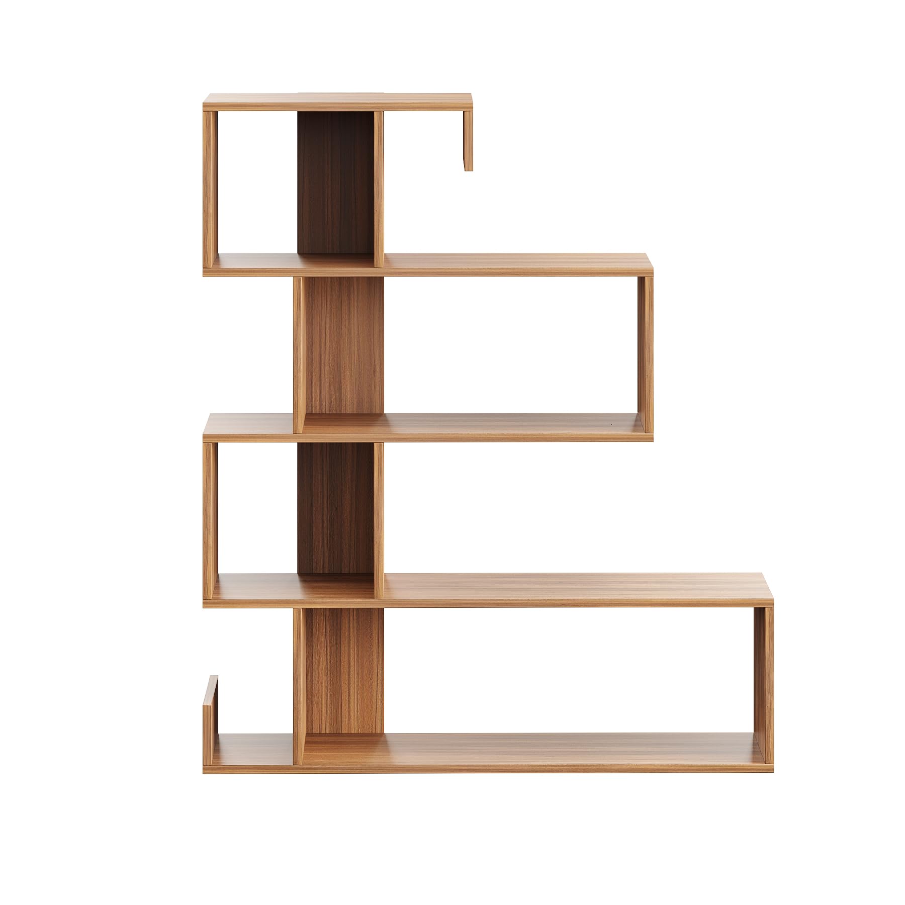 Allesia Modern Zig-Zag Wooden Bookshelf | Engineered Wood Display Rack (Exotic Teak) - left_view