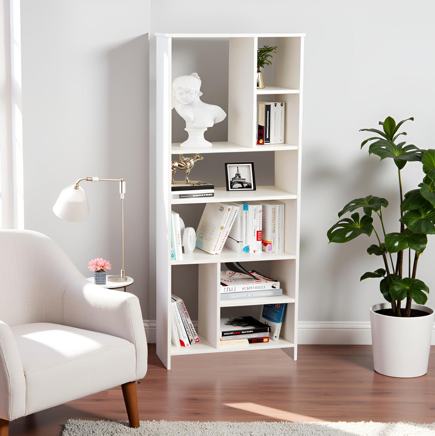 Arvin Book Shelf Cabinet and Bookcase Display Unit (White) - front_view