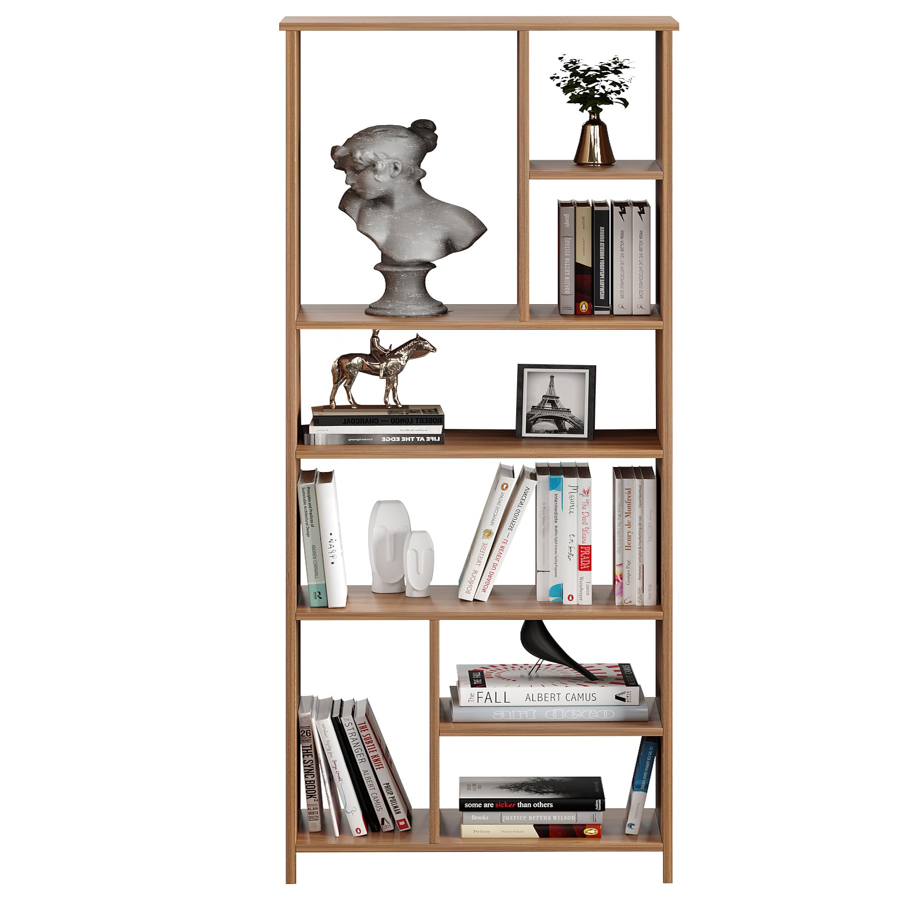 Arvin Wooden Bookshelf with 6 Shelves | Engineered Wood Book Cabinet Storage Rack for Living Room (Exotic Teak) - top_view