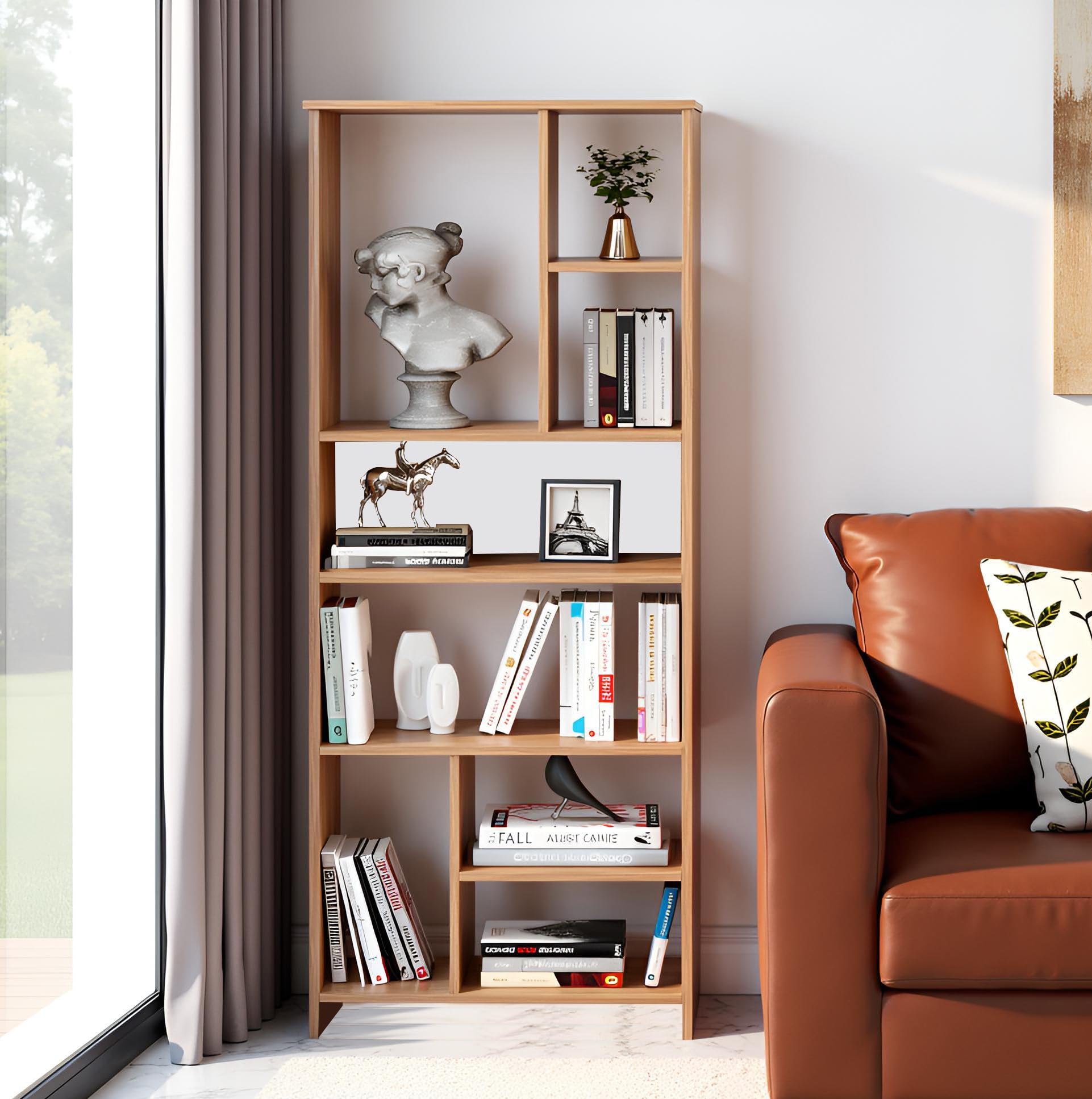 Arvin Wooden Bookshelf with 6 Shelves | Engineered Wood Book Cabinet Storage Rack for Living Room (Exotic Teak) - left_view
