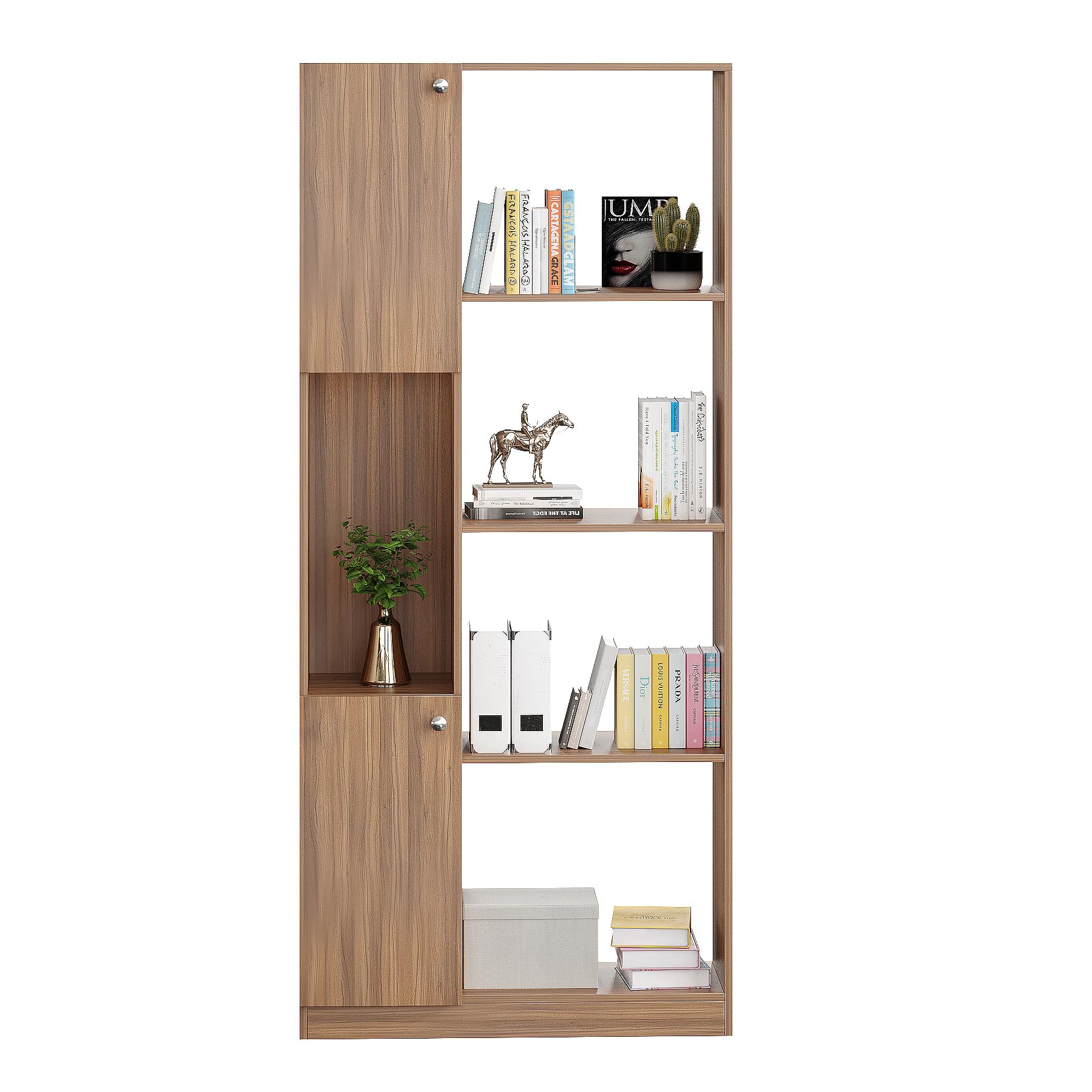 Bookaura Wooden Bookshelf with Doors, Multipurpose Bookcase Storage Organizer for Living Room (Exotic Teak) - left_view