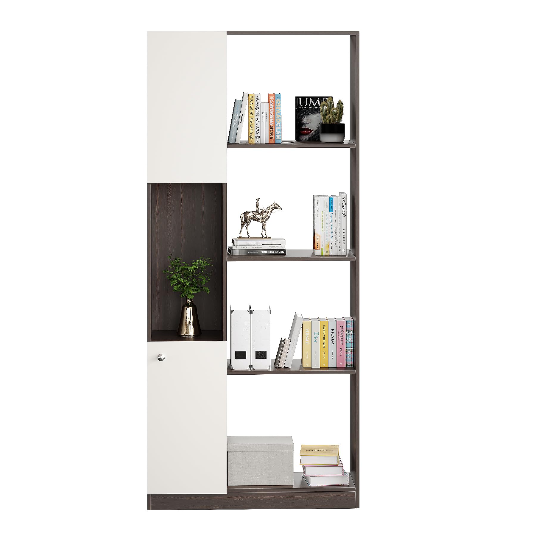 Bookaura Wooden Bookshelf with Doors, Multipurpose Bookcase Storage Organizer for Living Room (Wenge & White) - top_view