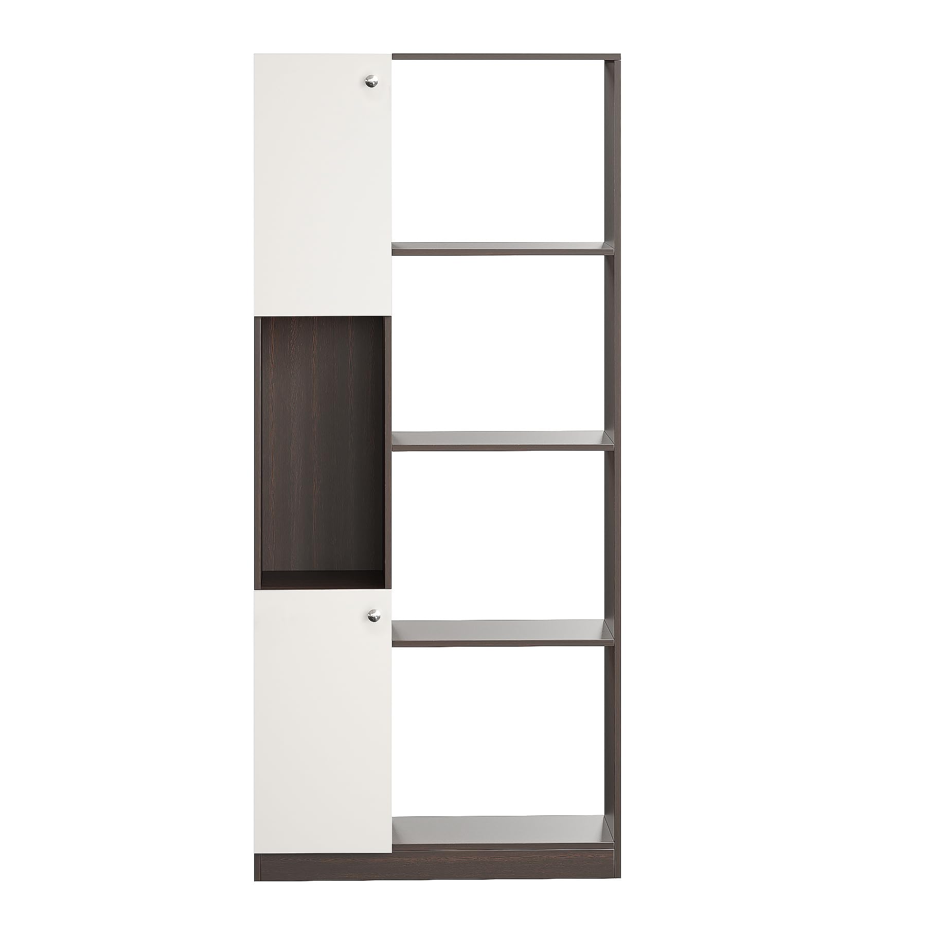 Bookaura Wooden Bookshelf with Doors, Multipurpose Bookcase Storage Organizer for Living Room (Wenge & White) - rear_view