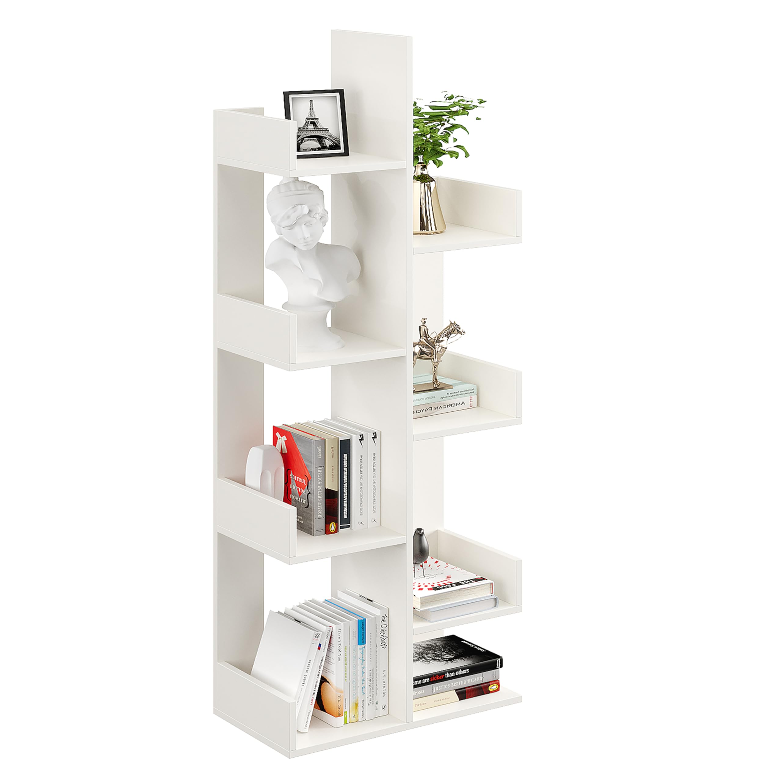 Barret Modern Engineered Wood Bookshelf | 6-Tier Zigzag Book Rack & Display Shelf for Living Bedroom (Exotic Teak) - top_view