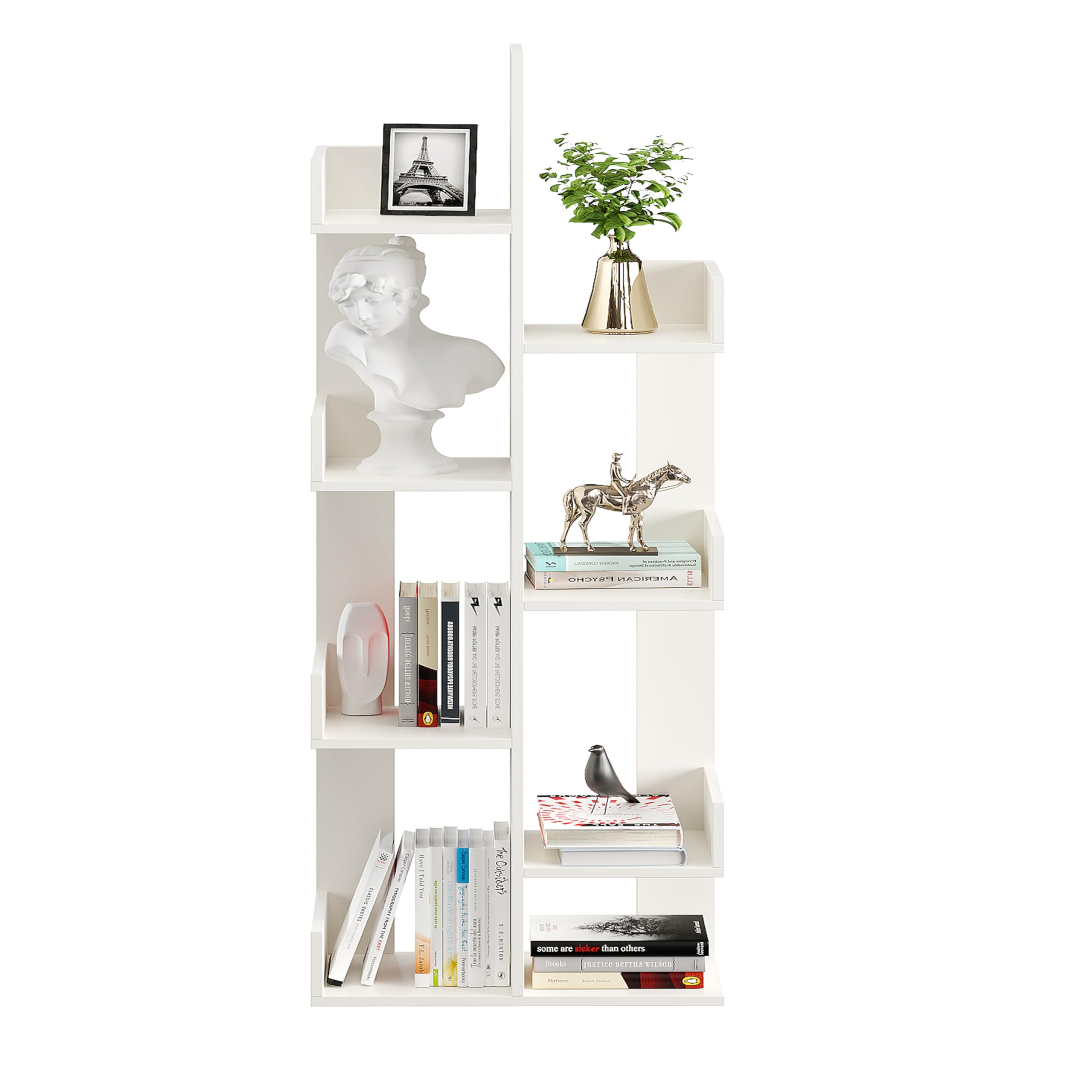 Barret Modern Engineered Wood Bookshelf | 6-Tier Zigzag Book Rack & Display Shelf for Living Bedroom (Exotic Teak) - left_view