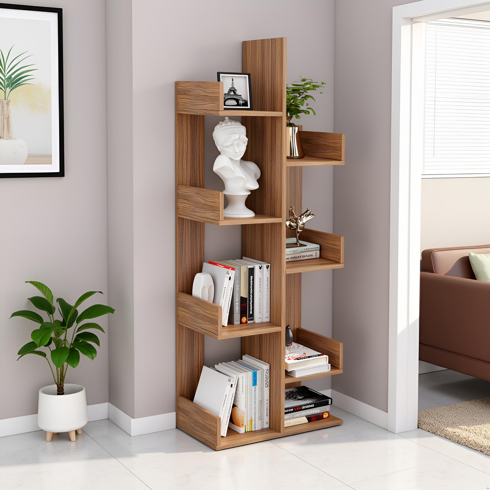 Barret Wooden Open Book Shelf DIY Storage Display Rack with Solid Finish Showcase Stand (Exotic Teak) - front_view