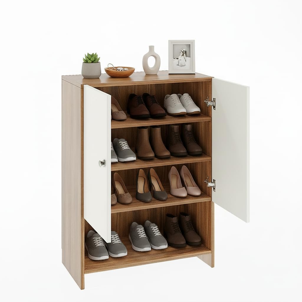 Arbor Wooden Engineered Wood Shoe Rack (Exotic Teak & White) - top_view