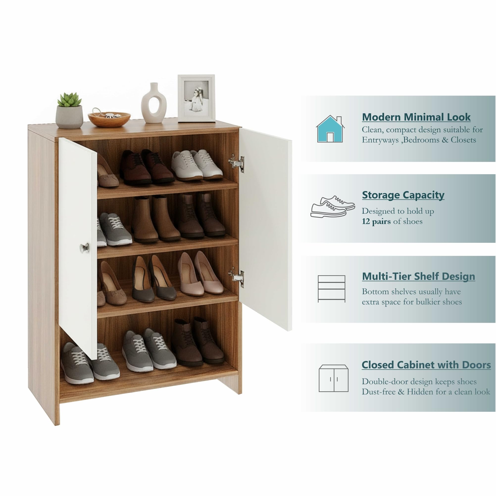 Arbor Wooden Engineered Wood Shoe Rack (Exotic Teak & White) - rear_view