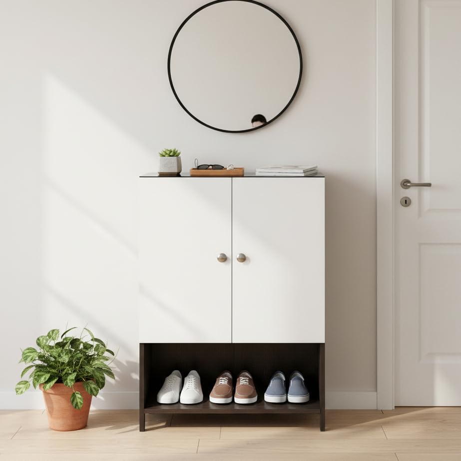 Arbor Wooden Engineered Wood Shoe Rack (Wenge & White) - front_view