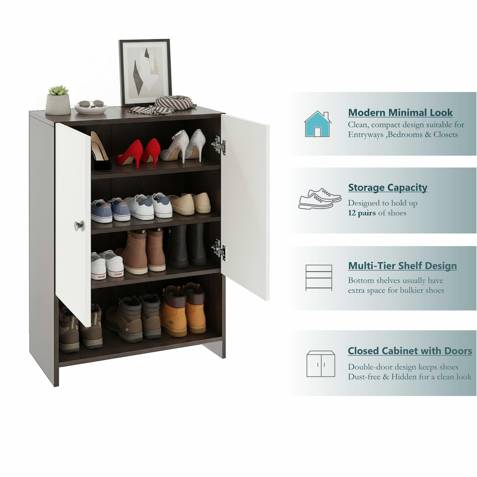 Arbor Wooden Engineered Wood Shoe Rack (Wenge & White) - top_view