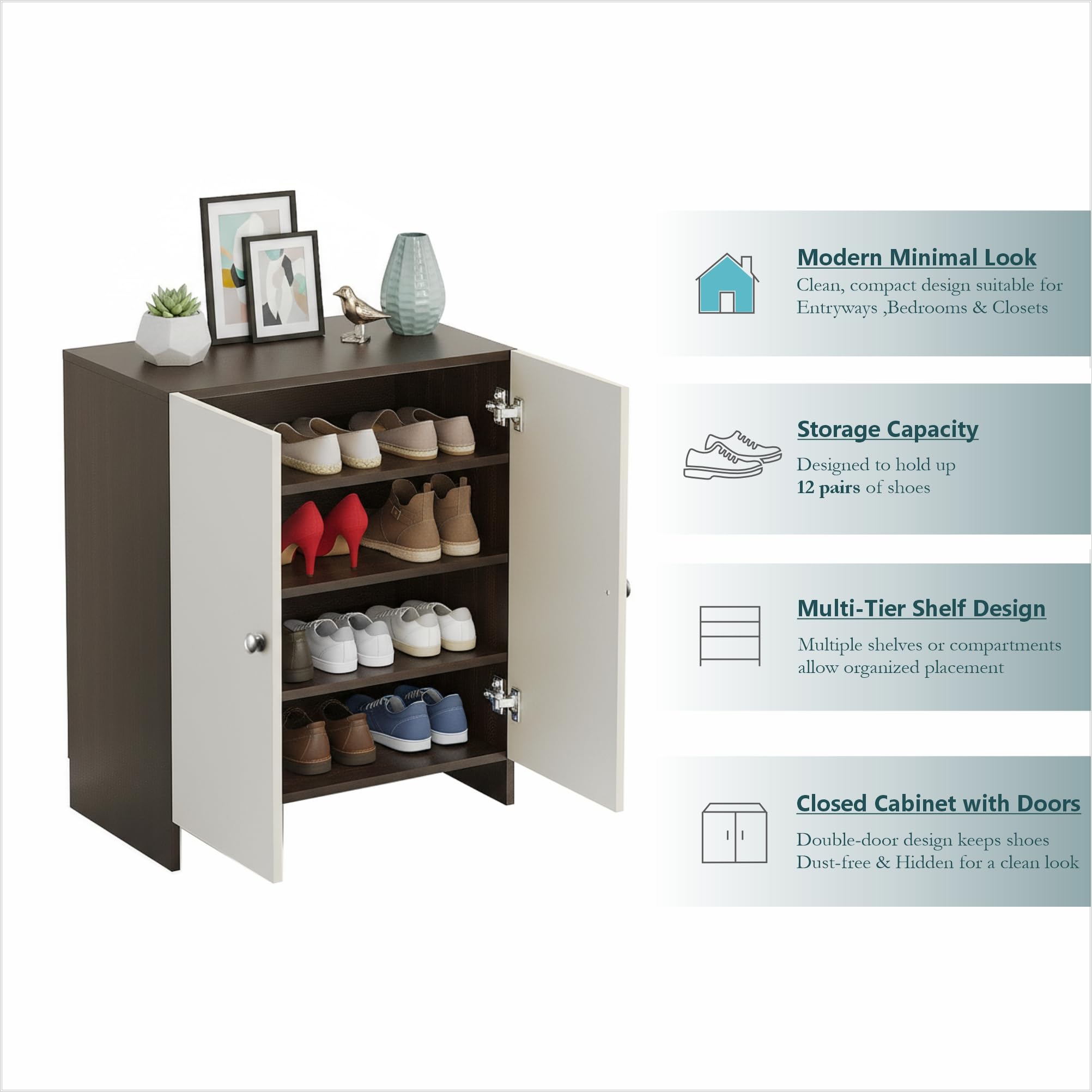 Camron Engineered Wood 2 Doors Shoe Rack Cabinet | Stores Up to 12 Pairs (Wenge) - top_view