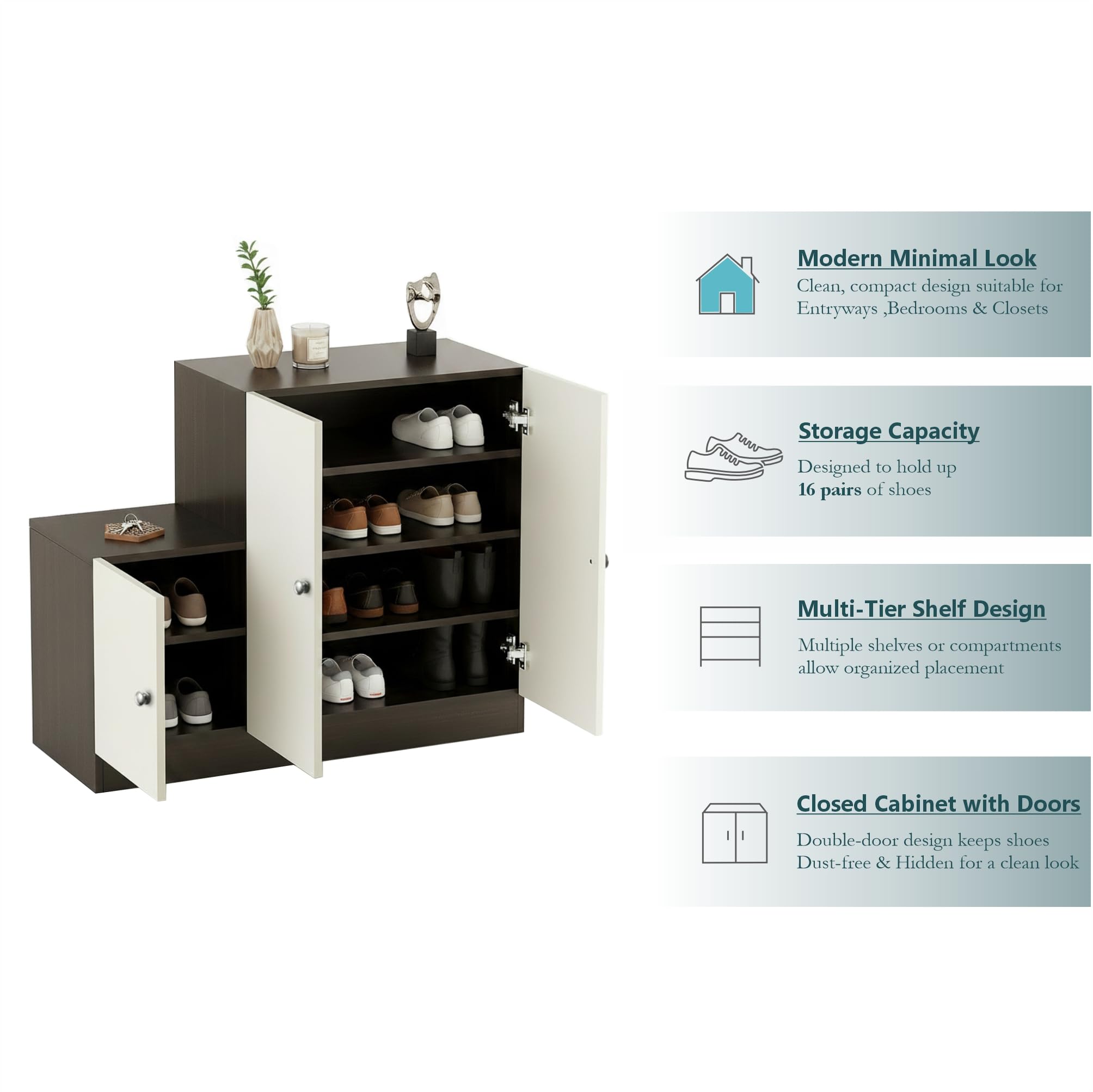 Embliss Wooden Shoe Rack with 6 Shelves, Store Up to 16 Pairs (Wenge & White) - top_view