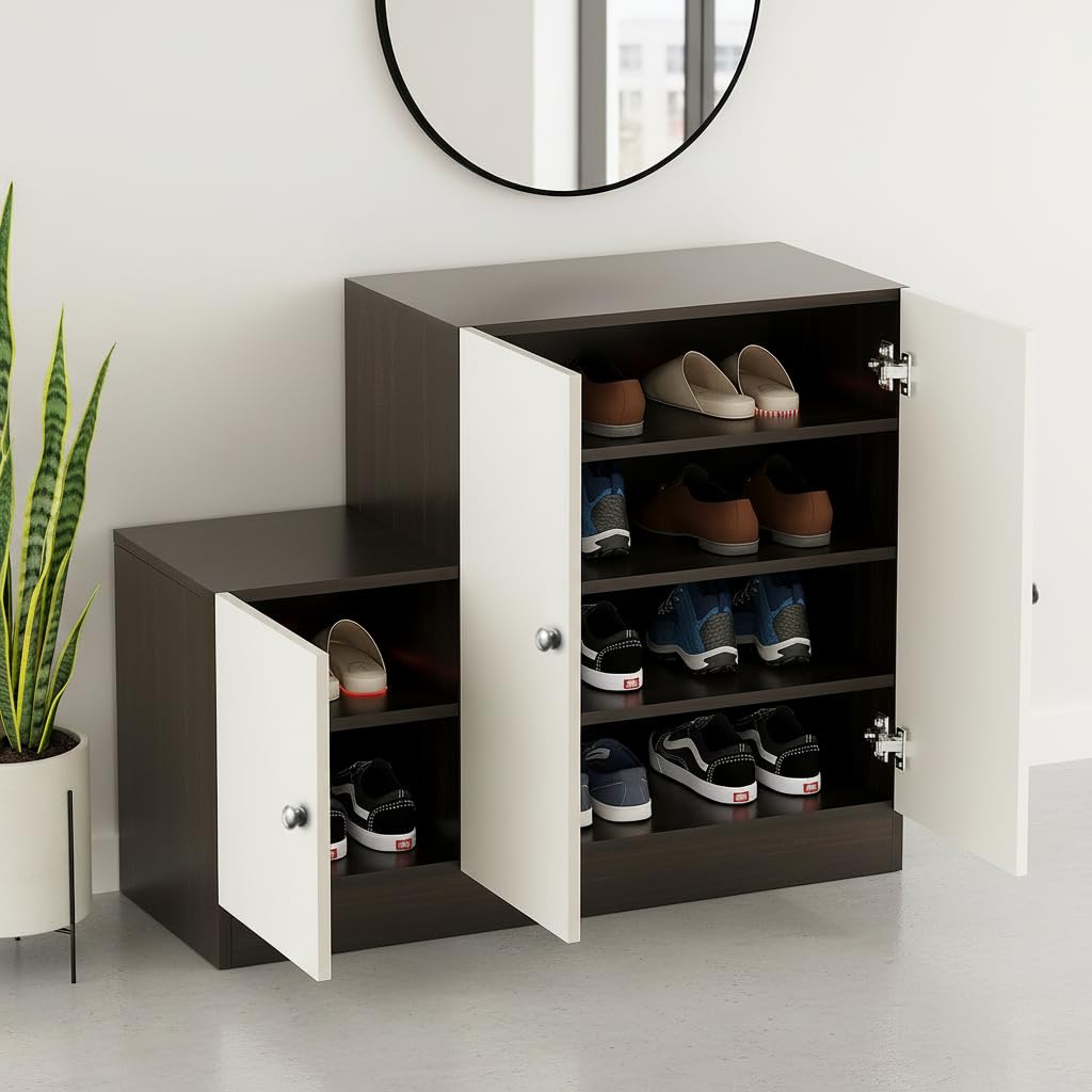 Embliss Wooden Shoe Rack with 6 Shelves, Store Up to 16 Pairs (Wenge & White) - left_view