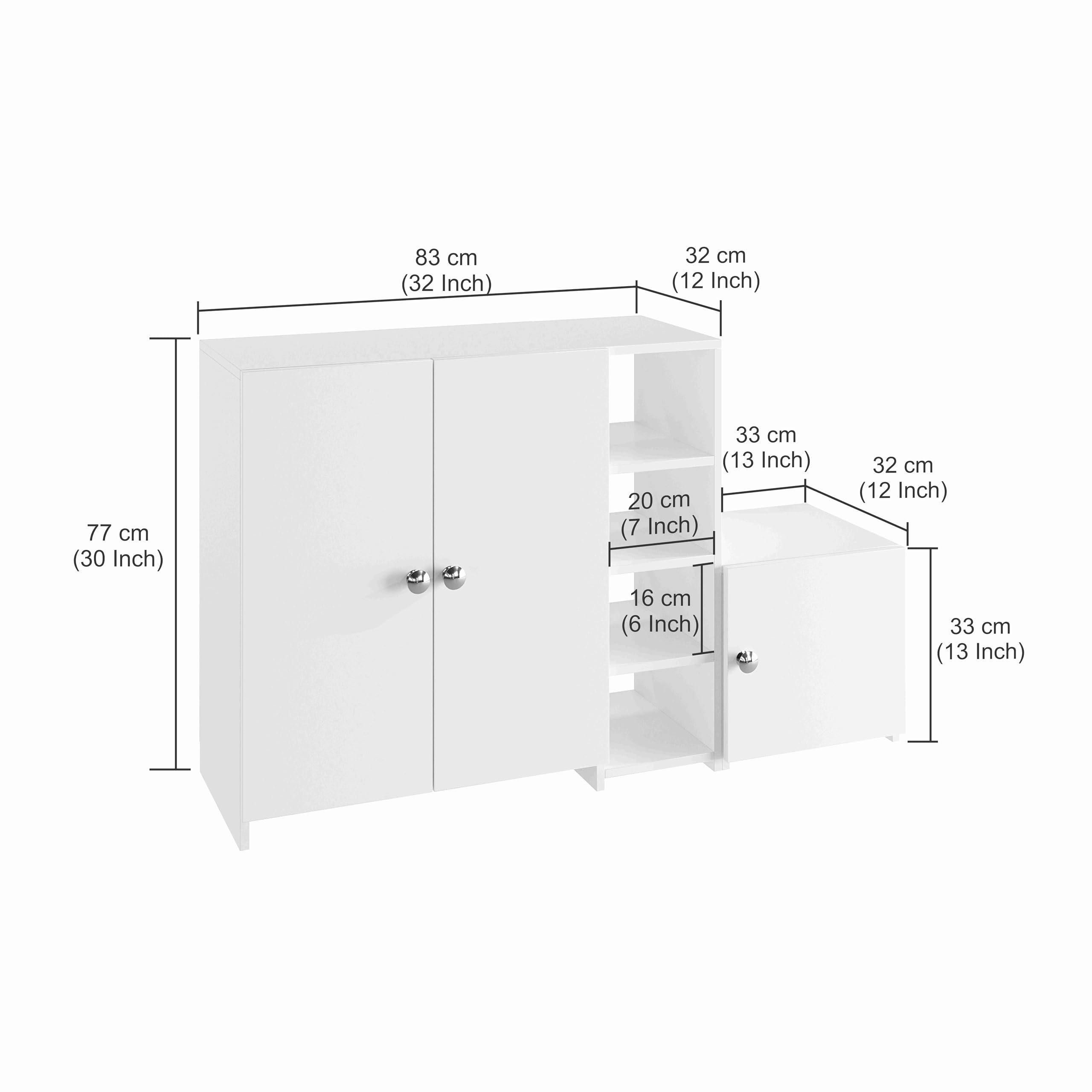 Fusia Modern Shoe Rack Cabinet with Doors & Shelves (White) - rear_view