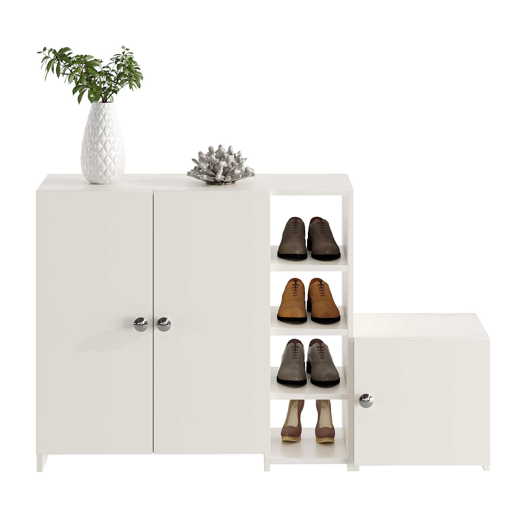 Fusia Modern Shoe Rack Cabinet with Doors & Shelves (White) - left_view