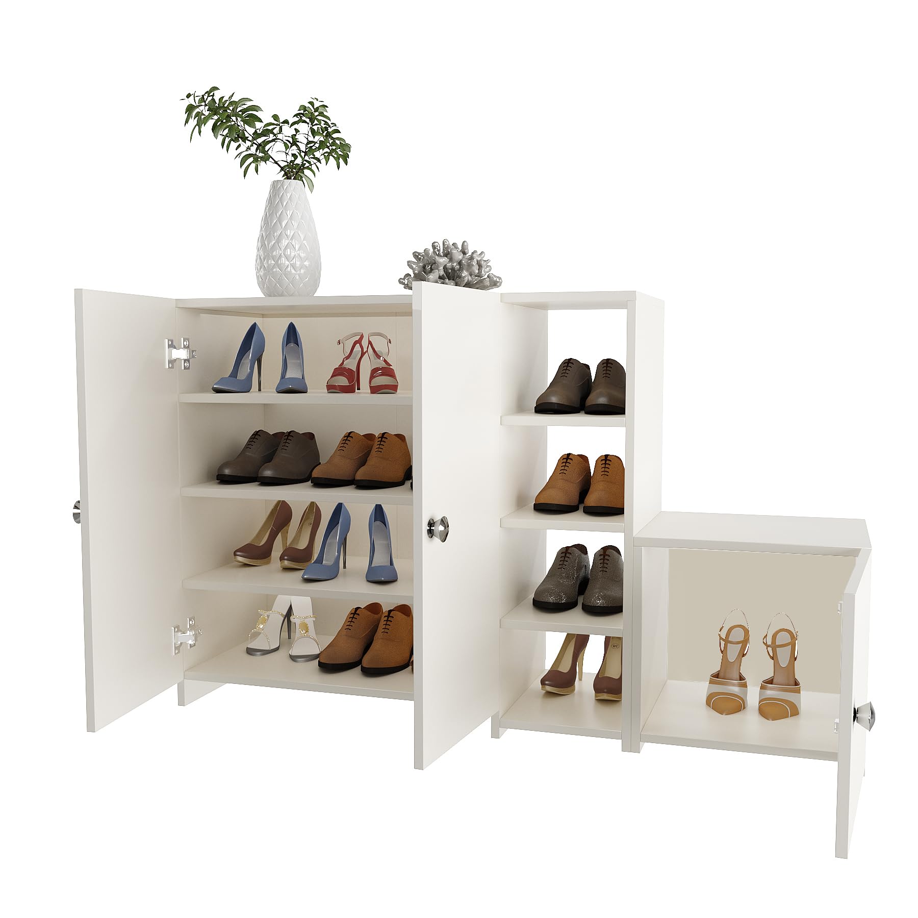 Fusia Modern Shoe Rack Cabinet with Doors & Shelves (White) - right_view