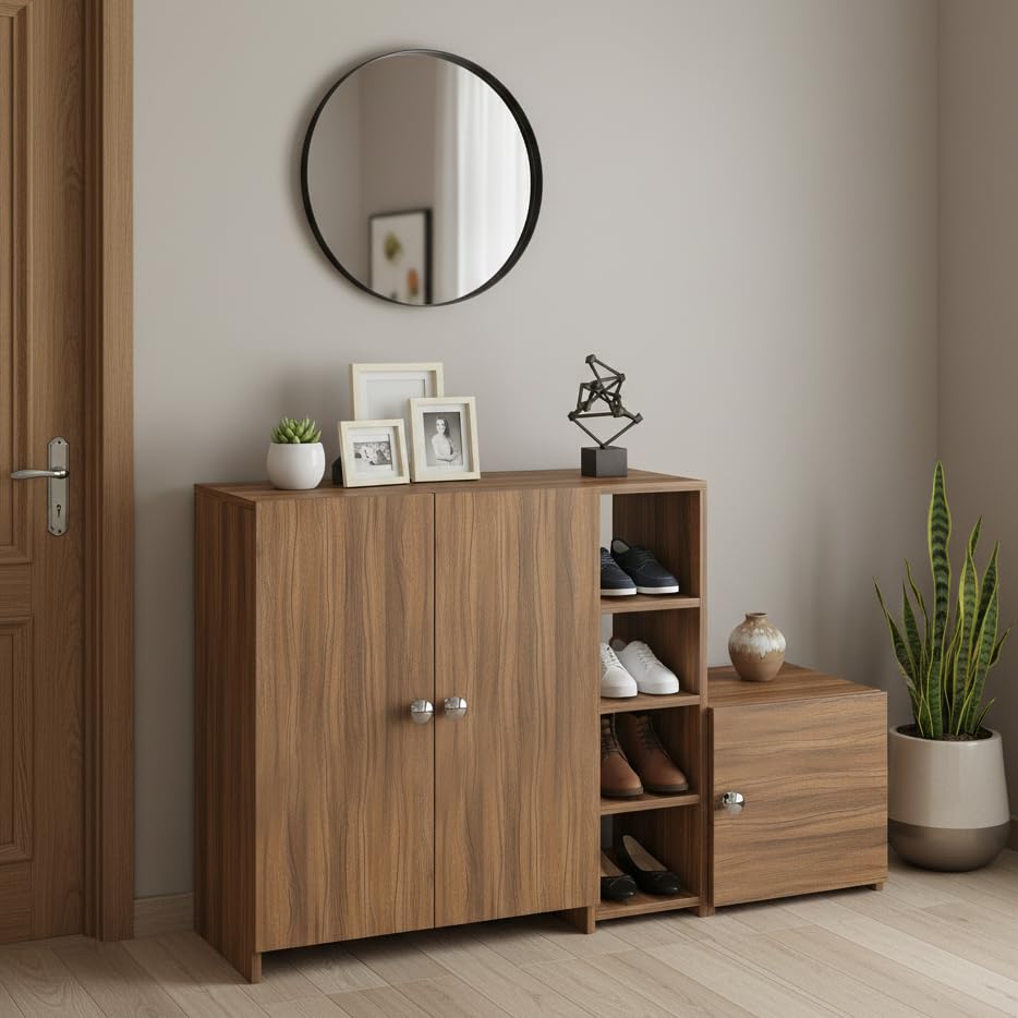 Fusia Shoe Rack Cabinet Wooden with Doors (Exotic Teak) - front_view