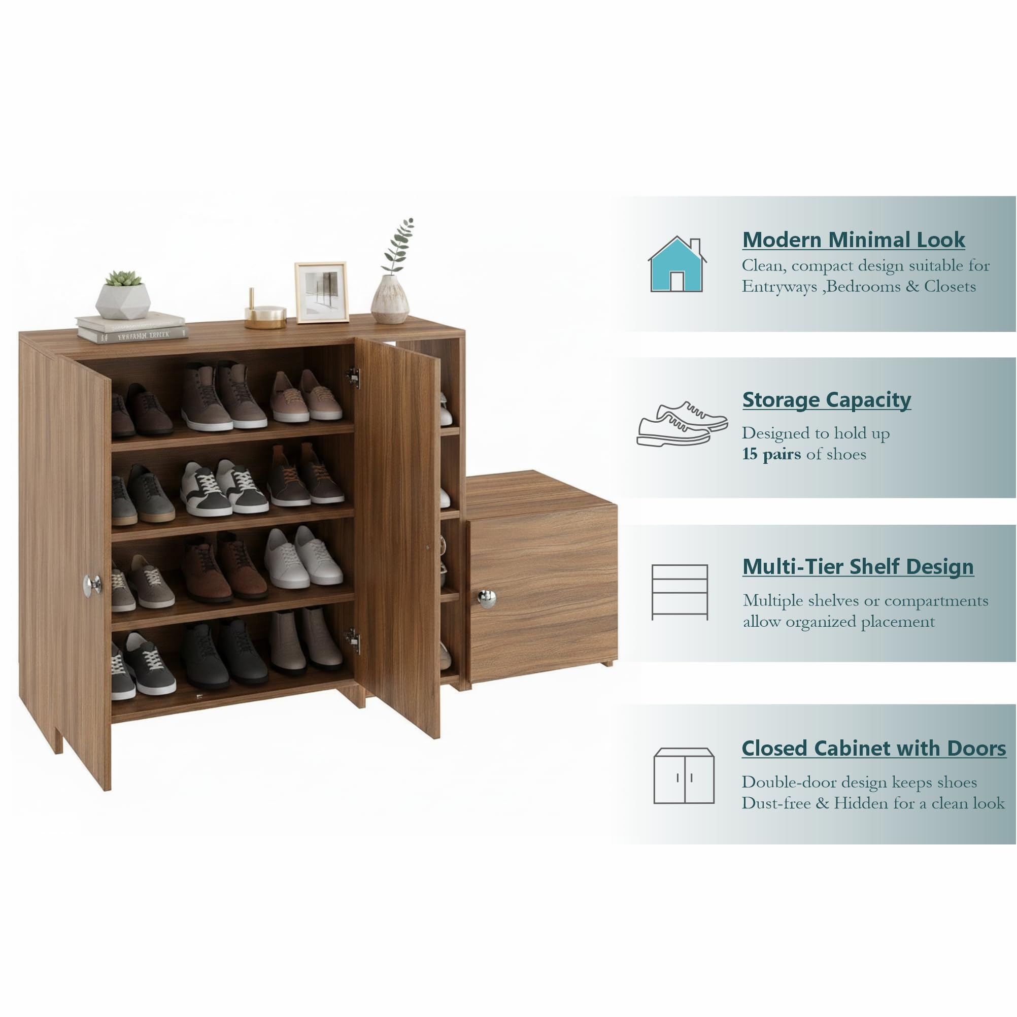 Fusia Shoe Rack Cabinet Wooden with Doors (Exotic Teak) - top_view