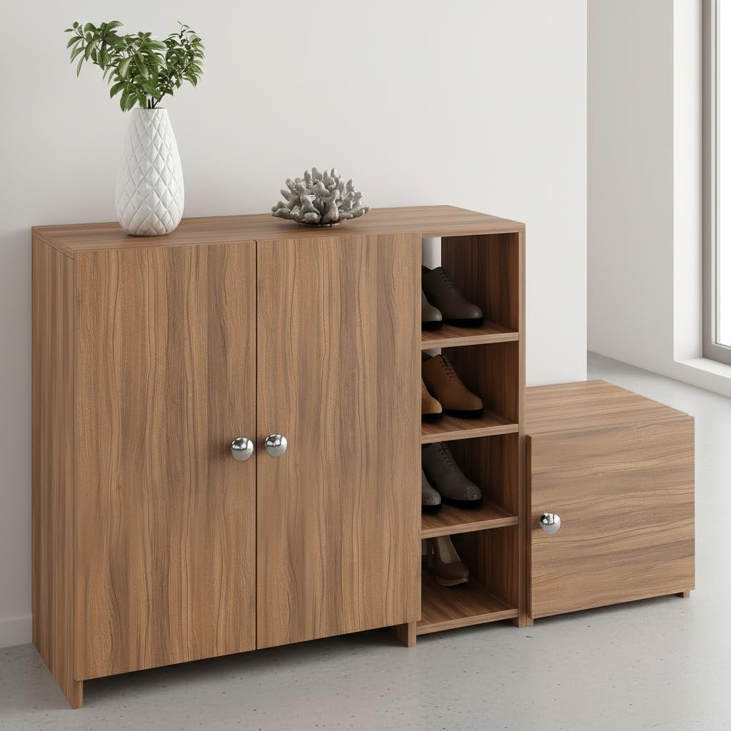 Fusia Shoe Rack Cabinet Wooden with Doors (Exotic Teak) - left_view