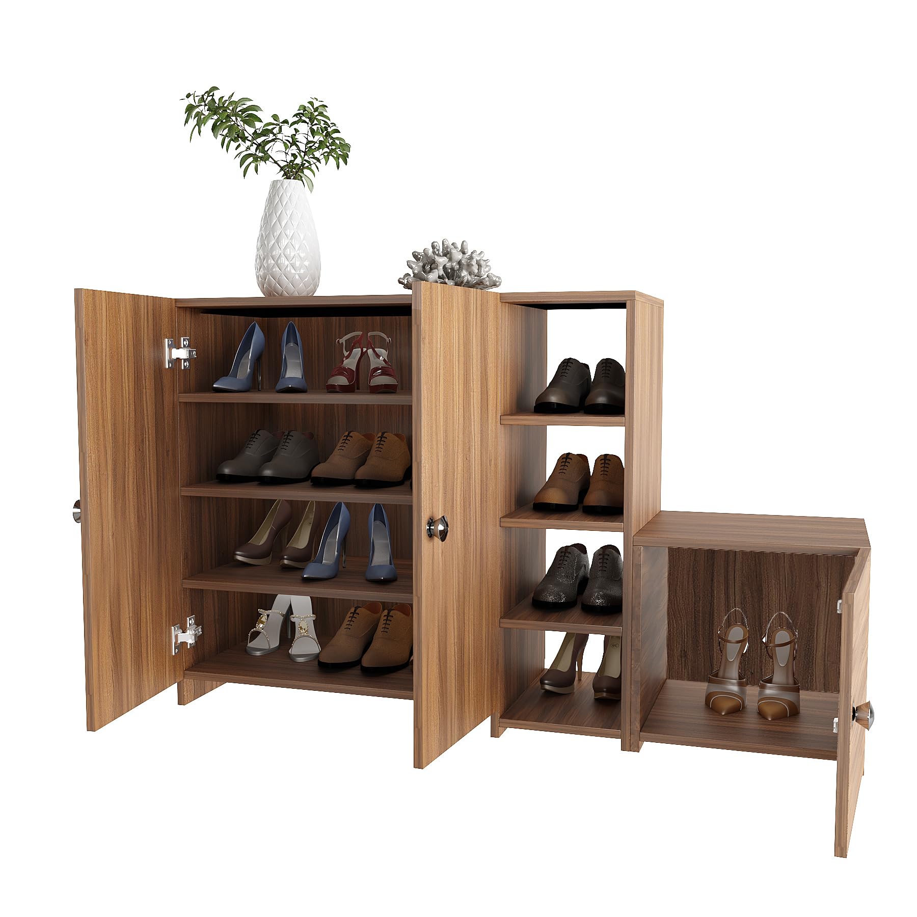 Fusia Shoe Rack Cabinet Wooden with Doors (Exotic Teak) - right_view
