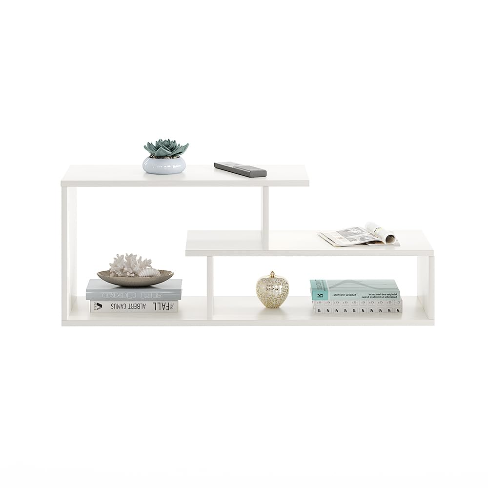 Acura Modern Engineered Wood Center Table with Open Storage Shelves (White) - left_view