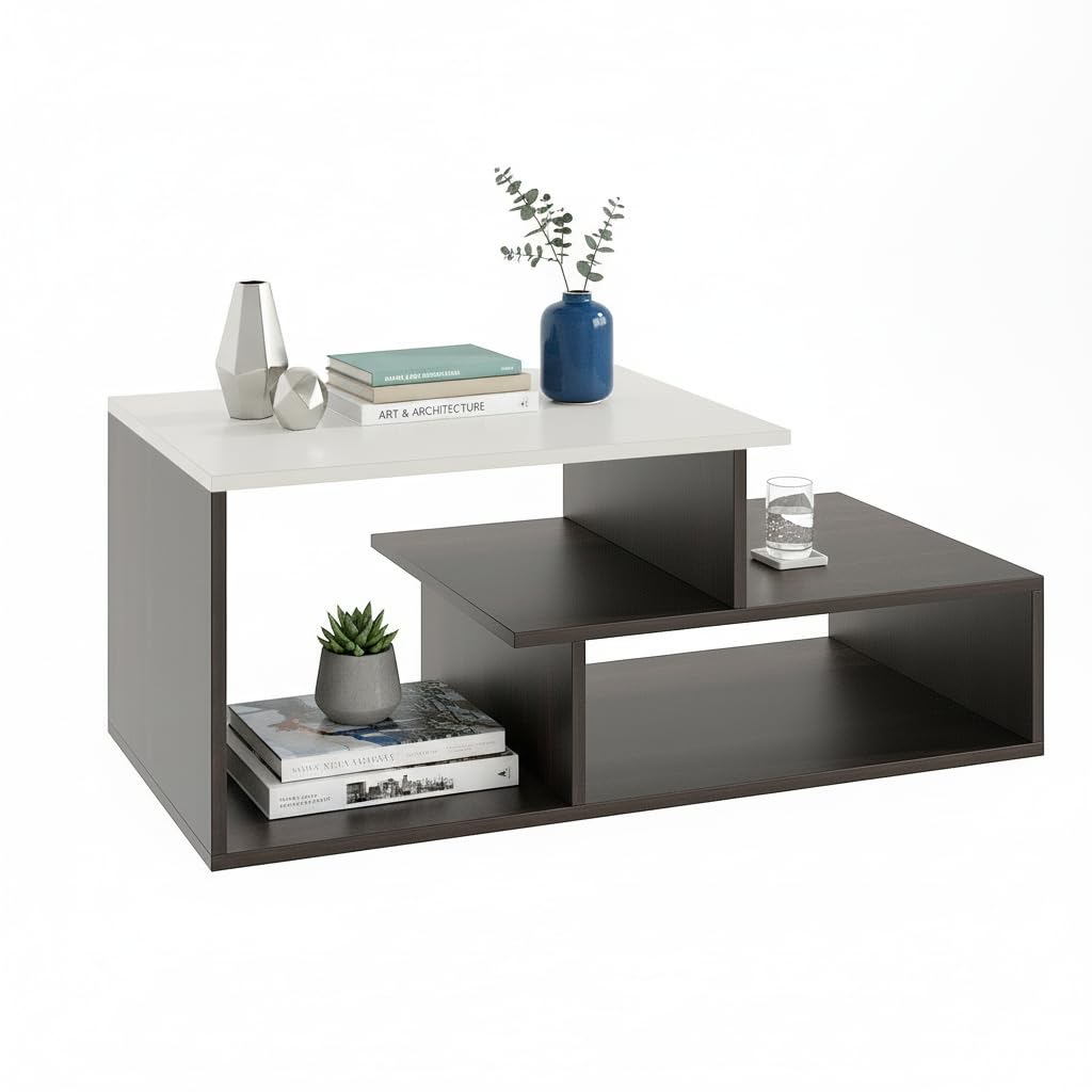 Acura Modern Engineered Wood Center Table with Open Storage Shelves (Wenge & White) - left_view