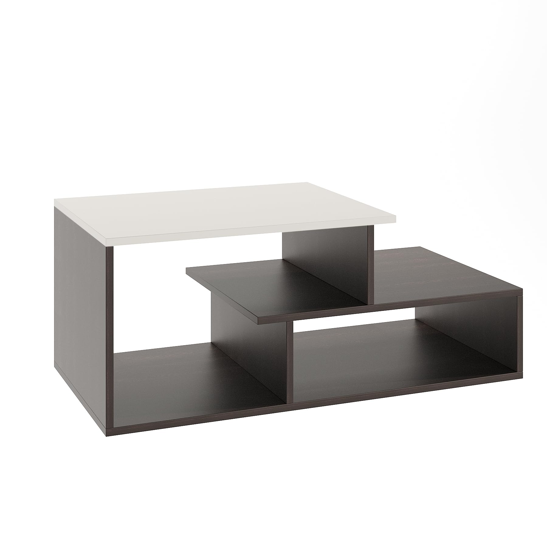 Acura Modern Engineered Wood Center Table with Open Storage Shelves (Wenge & White) - right_view