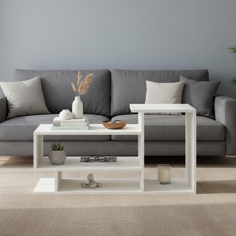 Afaria Modern Engineered Wood Center Table with Storage Shelves (White) - front_view