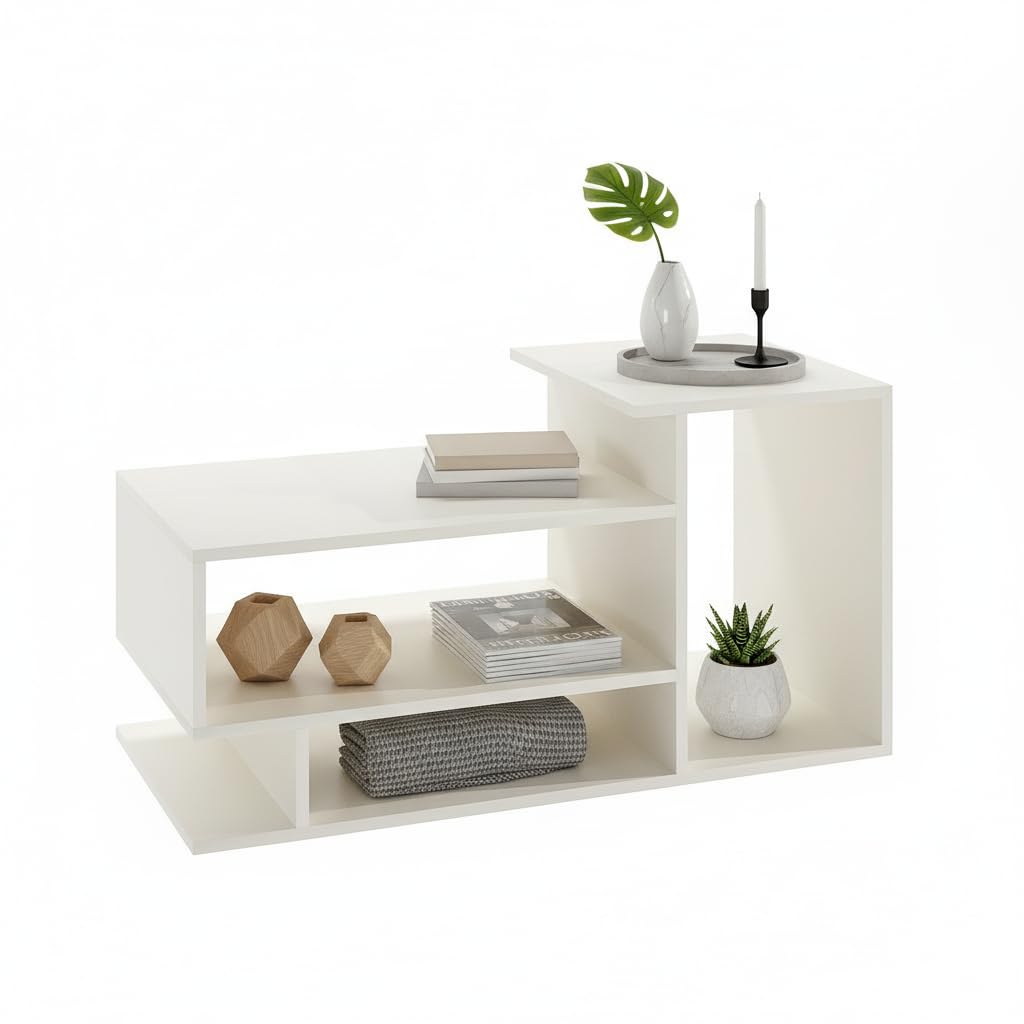 Afaria Modern Engineered Wood Center Table with Storage Shelves (White) - left_view