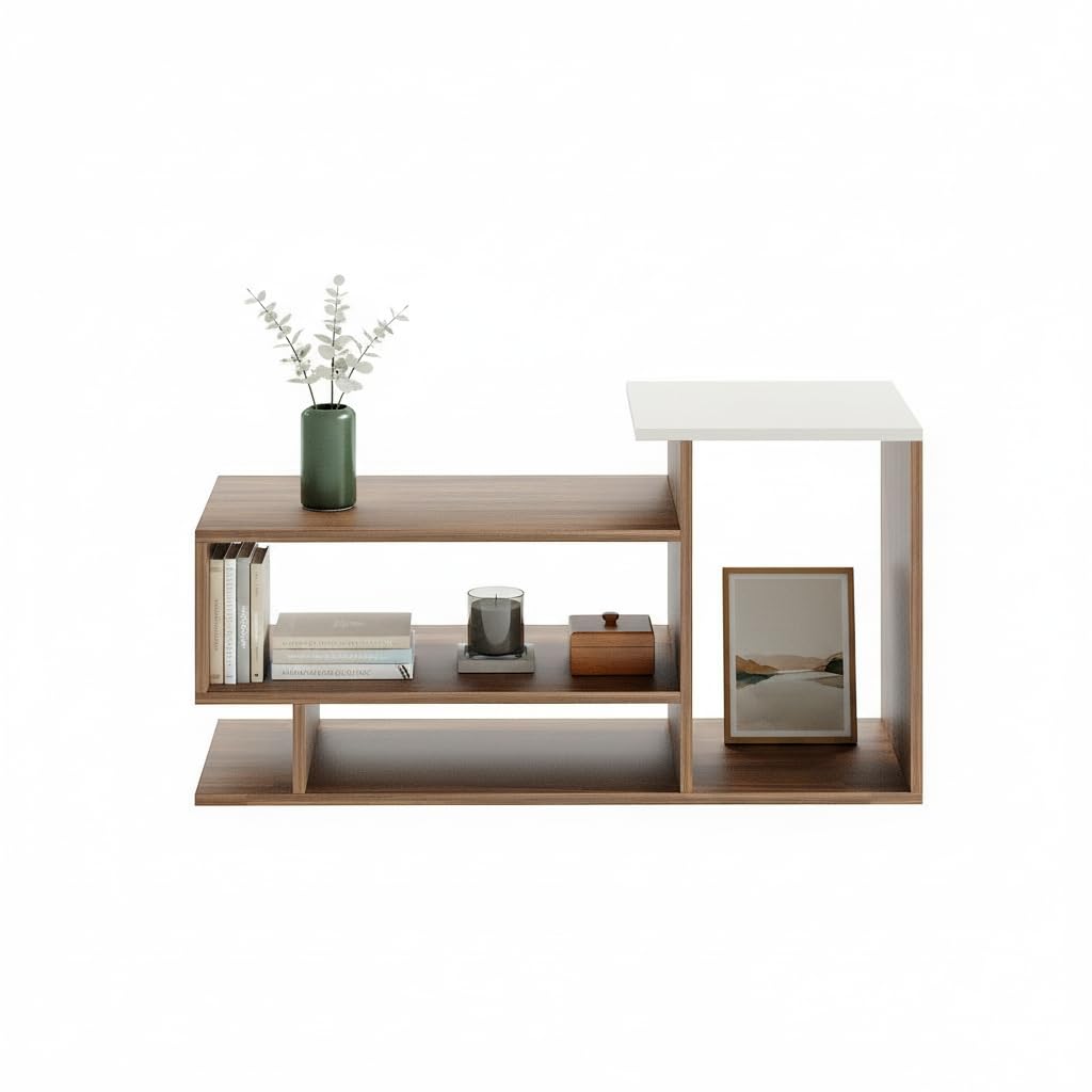 Afaria Modern Engineered Wood Center Table with Storage Shelves (Exotic Teak & White) - top_view